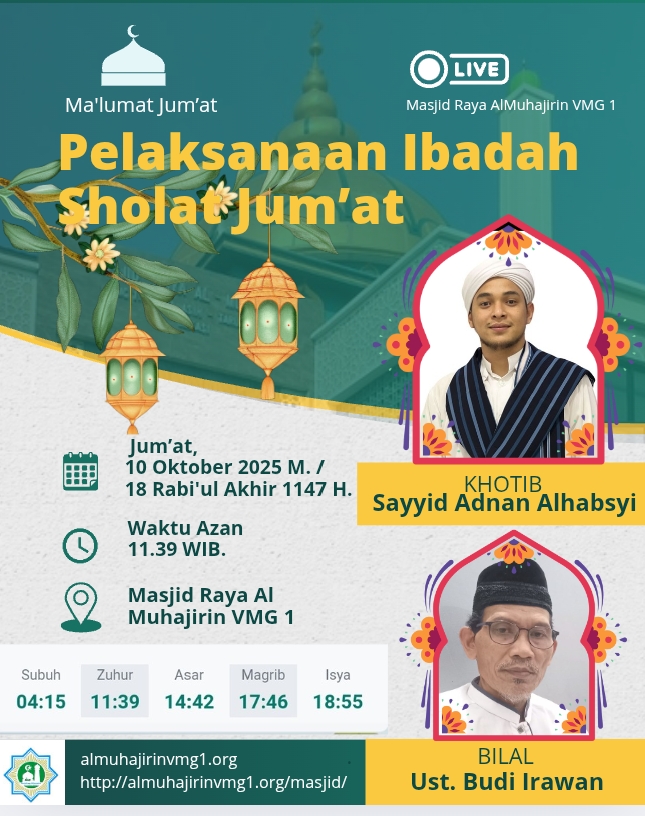 Khotib,Imam dan Bilal Jumat 10 Oktober 2025